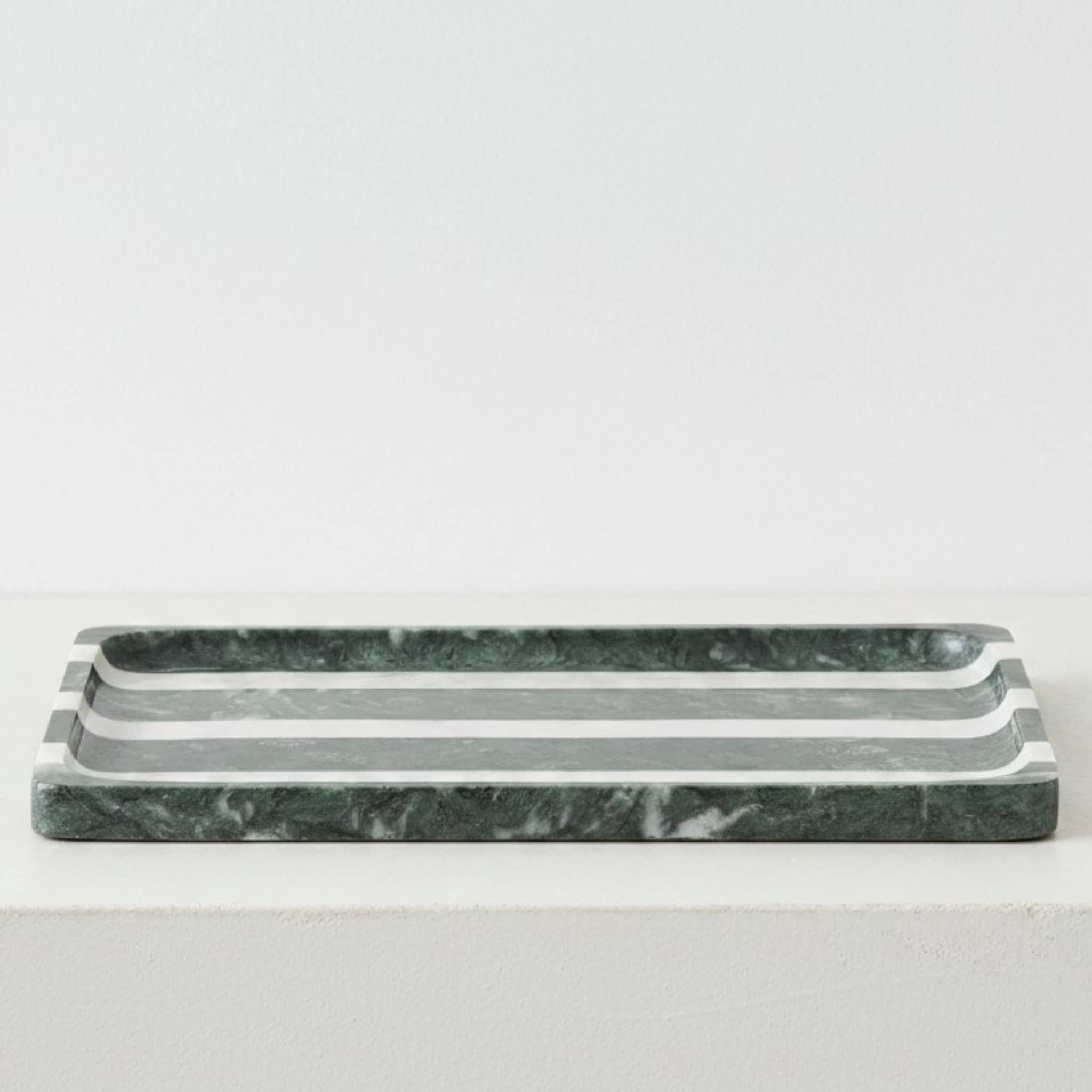 Marble trinket tray rectangle with raised lip edge in striped marble