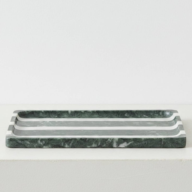 Marble trinket tray rectangle with raised lip edge in striped marble