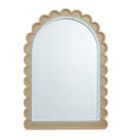 Margot Arch Mirror featuring a scalloped natural wood frame and white inner border for coastal wall decor.