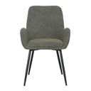 moss green upholstered dining chair with black legs 