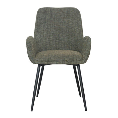 moss green upholstered dining chair with black legs 