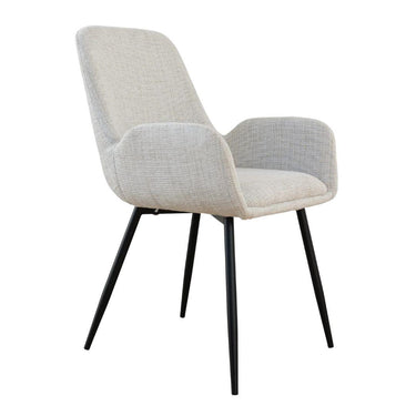 natural grey upholstered chair with black legs 