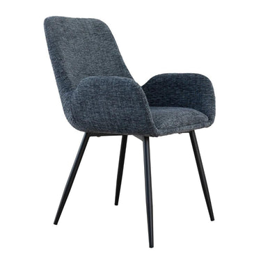 Luxuriously ocean blue upholstered seating with signature armrests