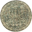 Large marquis round rug in a muted desaturated palette 