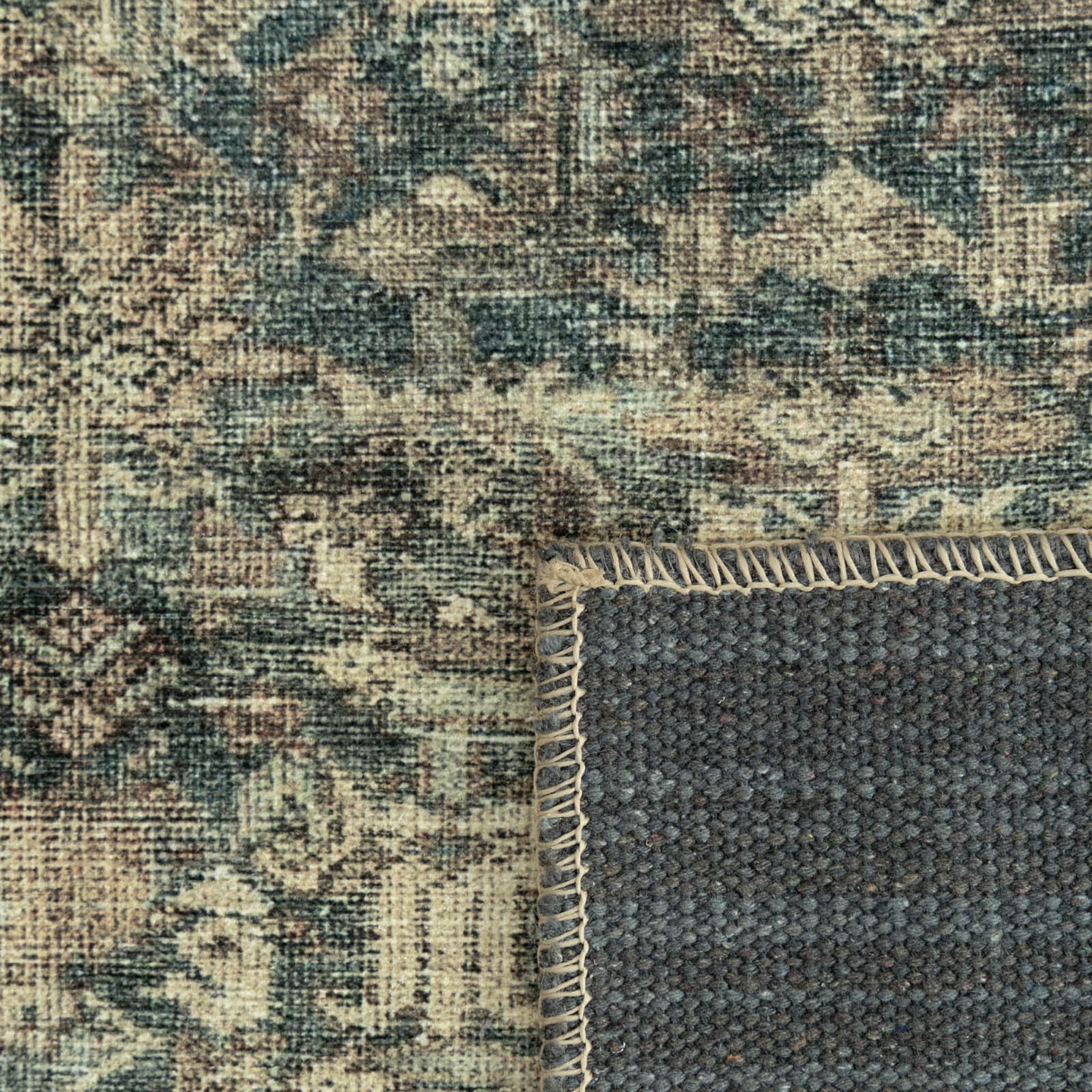 Detail of the recycled polycotton backing on the Marquis polyester rug.
