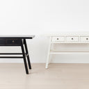 The Maya Console Table in black or white is crafted from solid elmwood with a beautifully distressed finish styled together