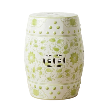 Decorative ceramic stool with green floral pattern 