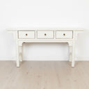 Ming console table with three functional drawers and traditional vintage brass ring pulls
