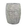 Monaco ceramic side table featuring a bold black and white pattern.
