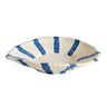 Mykonos stripe flat ceramic bowl with hand-painted cobalt blue vertical stripes.