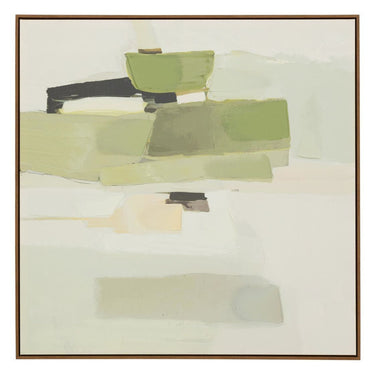 Abstract art piece with Nature's Palette of green and grey shapes with a hand-painted finish