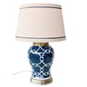 Navy & white geometric lamp with linen shade