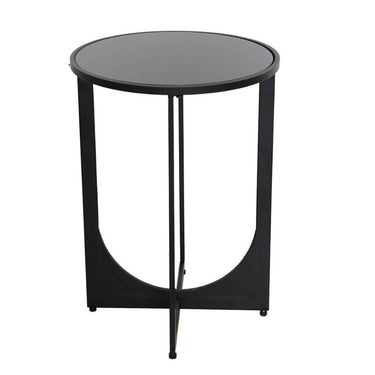 Modern black metal round accent table with curved base