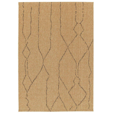 Palau geometric indoor outdoor rug in wicker beige with abstract line pattern.