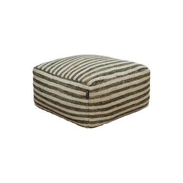 striped woven pouf ottoman in beige and green