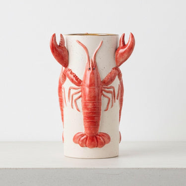 Red Crayfish Vase styled on a neutral surface as coastal decor accent