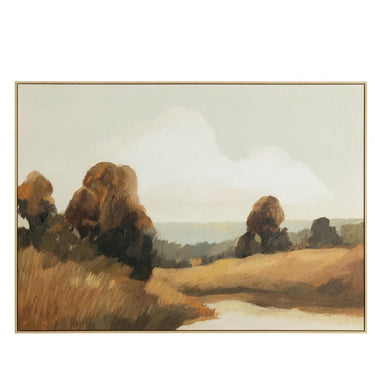 River Runs framed abstract landscape canvas wall art in Honeyray.