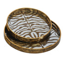 Round Gold Mirror Tray Set with tree print and handles