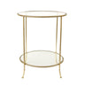 Gold side table with glass top and shelf