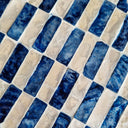 Blue and white rectangular mosaic capiz tiles arranged in a diagonal pattern 