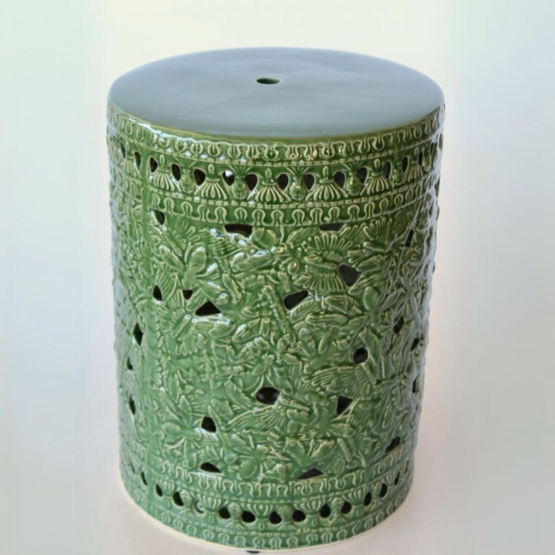 Versatile dark green ceramic stool or side table for your home