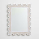 Scalloped rectangle wall mirror with whitewashed wooden frame