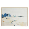 Hand-painted abstract coastal landscape canvas art featuring bright cobalt blue ocean water waves, stark white highlights, and a sun-bleached open sky palette.