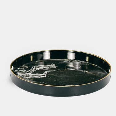 round tray with black marble look 