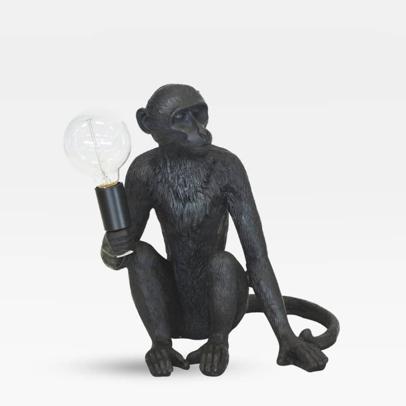 sitting monkey lamp in black
