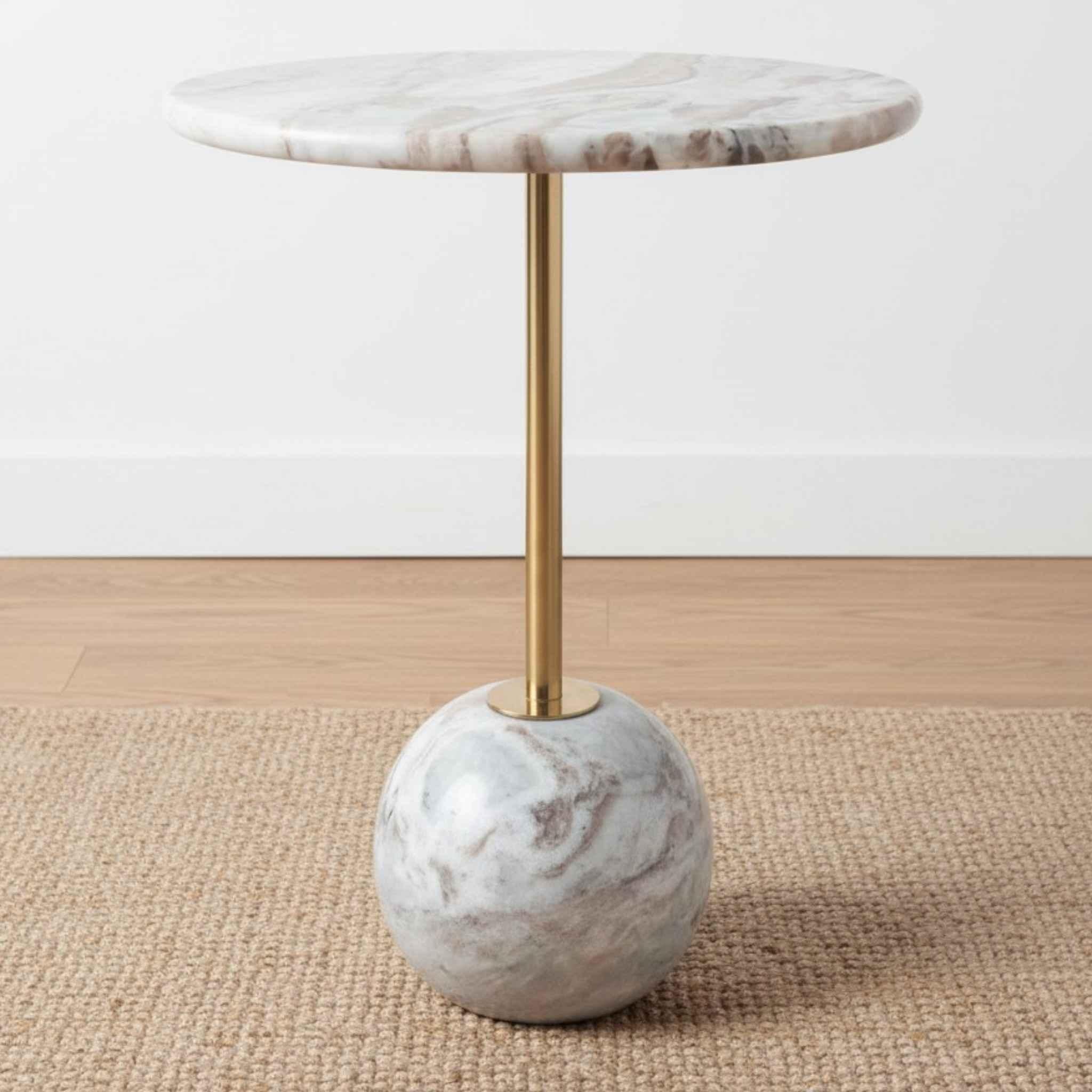 Marble side table with gold leg and marble round base