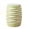 Spiral Ceramic Stool showing the raised lime green spirals and textured finish by Woodka Interiors