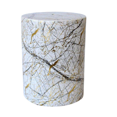 White stool with abstract splatter design for modern interiors
