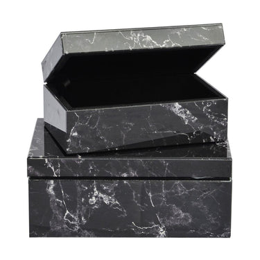 Stackable Decorative Boxes with Lids – Marble Glass Set - Black | White