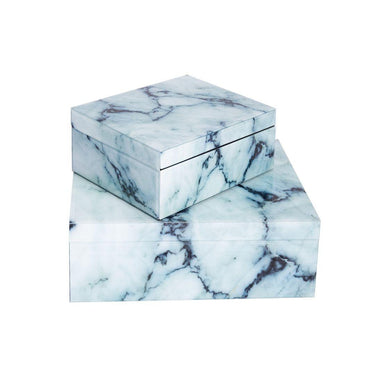 marble-effect glass storage box set in white