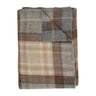 Plaid wool throw blanket in shades of brown, beige, and grey.