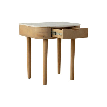 Stonesleigh nightstand with marble top in solid mango wood frame with pull-out drawer