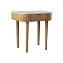 Stonesleigh cuved shape bedside nightstand with solid mango wood frame and storage drawer