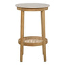 Stonesleigh round side table with mango wood frame in ginger finish marble top and natural cane tier