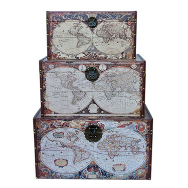 World Map Trunks Set Of 3