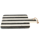 Black and white striped cutting board with a handle 