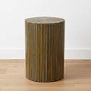 Full-length view of the Striped Accent Table highlighting its vertical stripe pattern and cylindrical bamboo side table form.