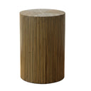 Striped Accent Table in black and natural bamboo, a bold cylindrical accent table for living room styling.