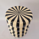 Angled top view of the Striped Ceramic Side Table – Black highlighting the striped pattern