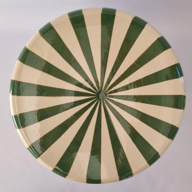 Top view of the Striped Ceramic Side Table – Green with green and cream stripes