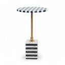 Round marble side table with black and white striped top