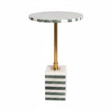Striped marble side table with brass stem 