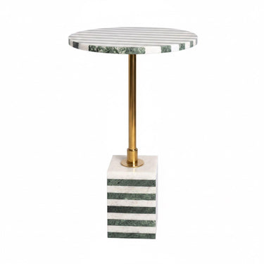 Striped marble side table with brass stem 