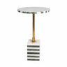 Striped marble side table with brass stem 