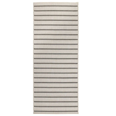 Swimsuit Night Dip reversible indoor outdoor runner rug showing the light off-white stripes side.