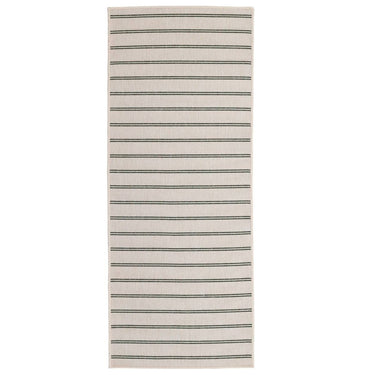 Swimsuit Palmtops reversible striped runner rug light ivory and green side.
